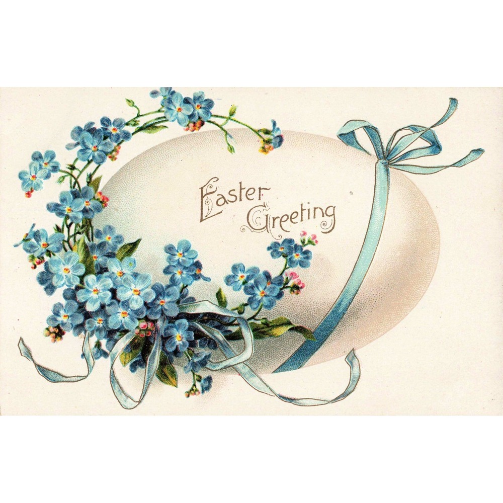 Vintage Easter Greeting Postcard Embossed Egg Forget-Me-Nots Blue Ribbon Germany - Picture 1 of 2